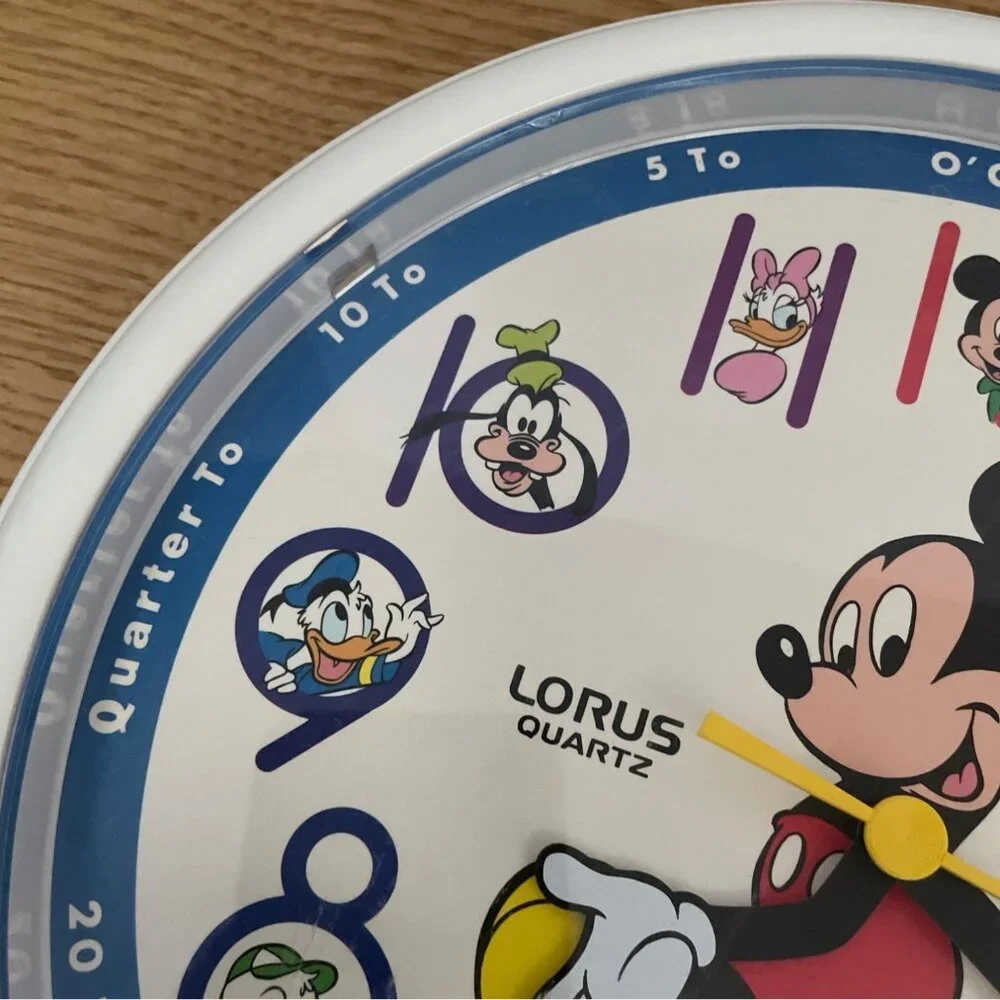 Vtg Walt Disney Mickey Mouse Wall Clock Lorus Quartz Moving Arms Works Orig Box